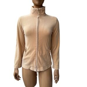 TOGO Velour Track Jacket Tan Zip Up Activewear Athleisure Y2K Style Cozy S/M
